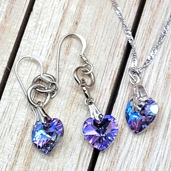 💜Swarovski heart silver 925 necklace set - Picture 1 of 3